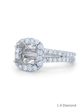 14k White Gold Diamond Halo Cushion Cut Semi Mount Engagement Ring 1.24c